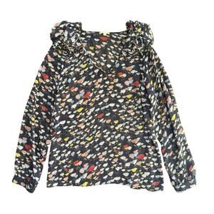 Gianni Bini Women's Black Floral Print Sheer Long-Sleeve Blouse Top Size Medium